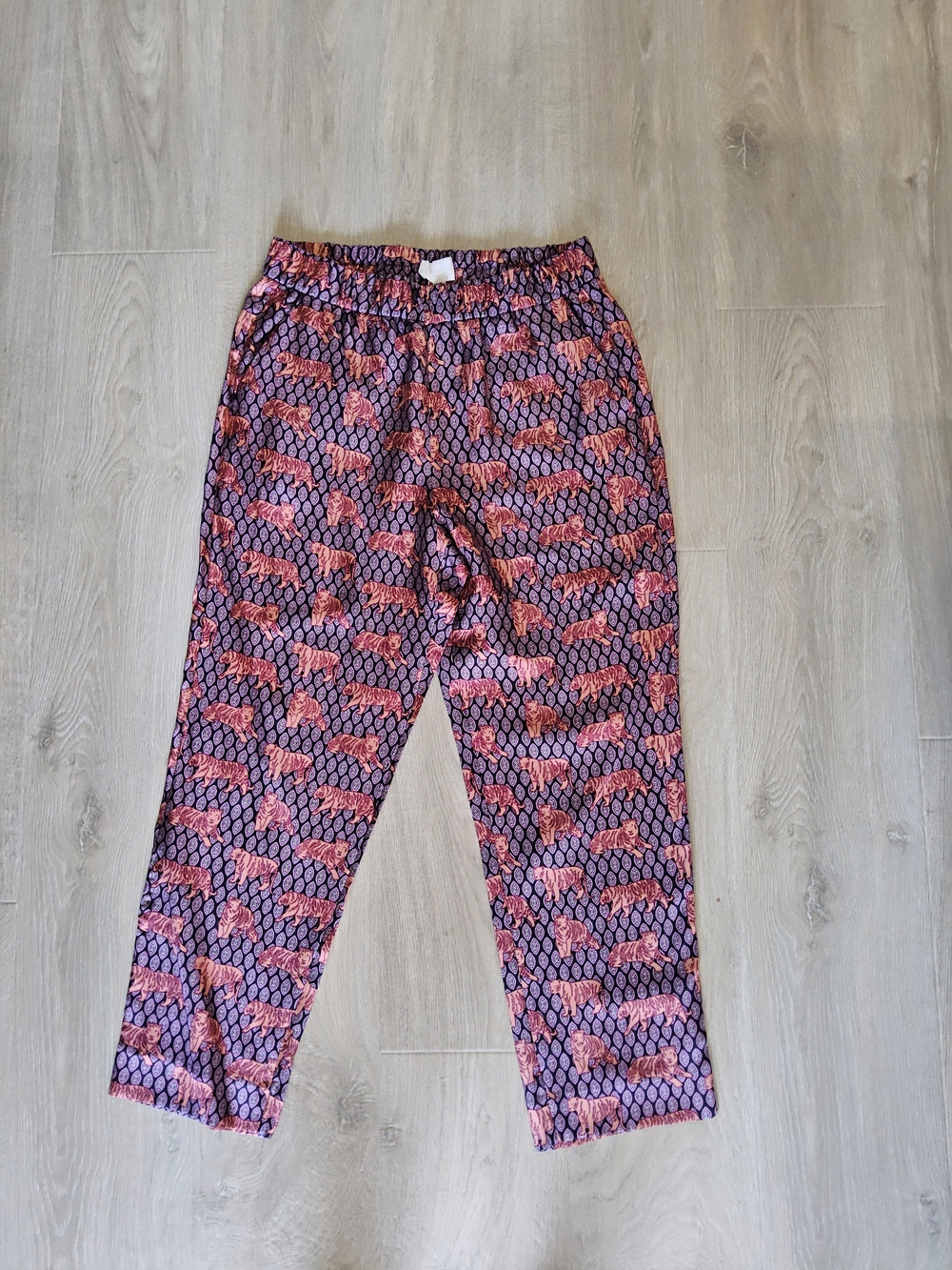 Women's Pink Patterned Elastic-Waist Pants|| Size 10